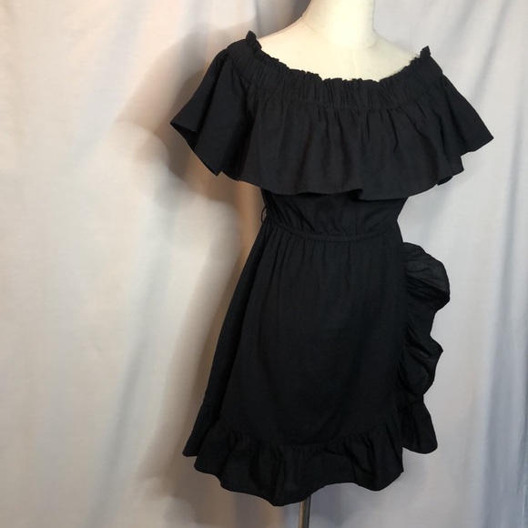 SEED HERITAGE Black ‘Off Shoulder Frill dress’, cotton linen blend, wrap, Size 6 - Picture 7 of 16